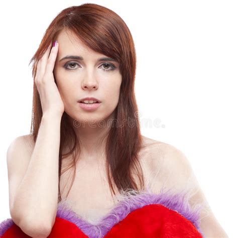 Girl Holding Fur Red Heart Stock Image Image Of Love 43014705