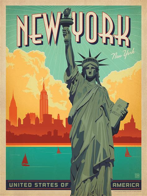 The Statue Of Liberty Is Shown In This Vintage Style Poster From New