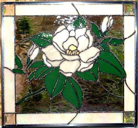 Magnolias Stained Glass Window Panel Choice Of 3 Variations Etsy