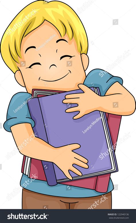 Illustration Happy Boy Hugging Large Books Stock Vector Royalty Free