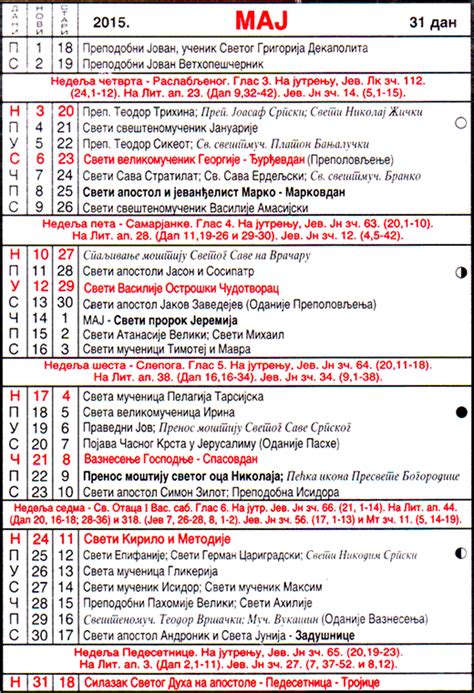 Srpski Pravoslavni Crkveni Kalendar 2021 Maj Pravoslavni Crkveni