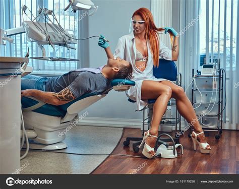 Sexy Hot Redhead Dentist Woman Work Office Taking Care Her Stock
