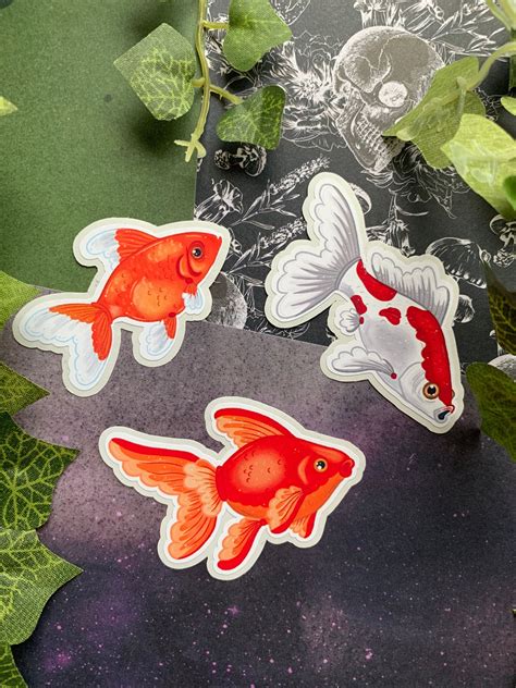 6 Pc Cute Goldfish Sticker Pack With Easy Peel Border Etsy Uk