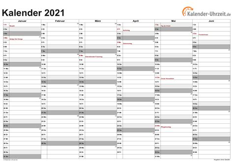 Kalender 2021 märz zum ausdrucken. EXCEL-KALENDER 2021 - KOSTENLOS