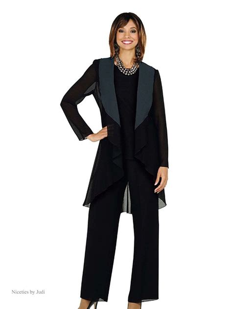 Elegant Evening Pant Suits Misty Lane 13481 Tuxedo Black 3 Pc Cocktail Evening Pant Suit