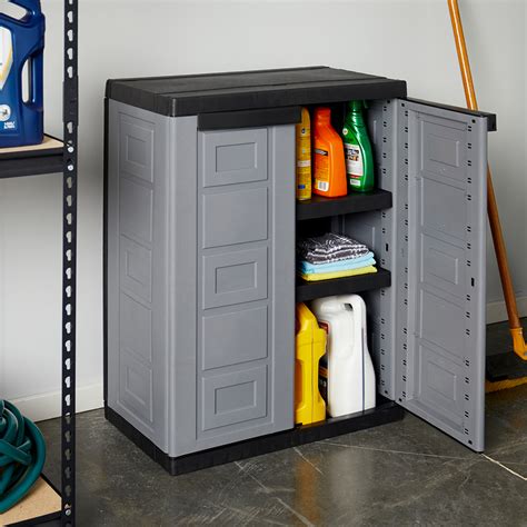 Contico 2 Shelf Plastic Garage Home Storage Organizer Base Utility Cabinet Gray Ebay
