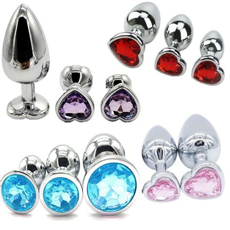 3 Size Set Diamond Butt Toy Plug Anal Insert Heart Jeweled Gem Sml