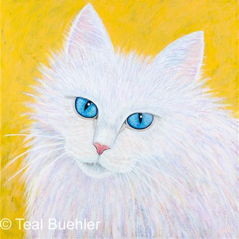 Fluffy White Cat Painting Dogs And Cats Wallpaper