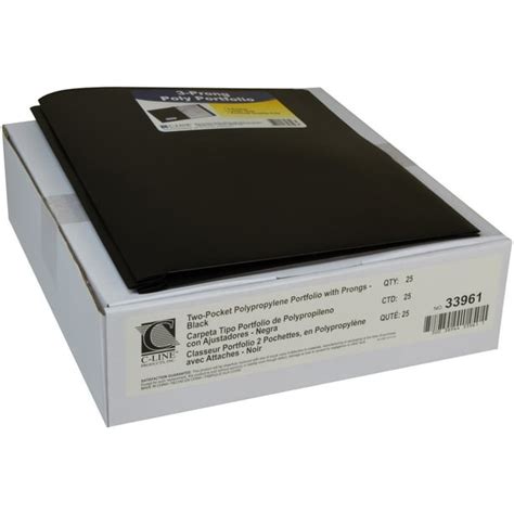 Two Pocket Heavyweight Poly Portfolio Folder With Prongs Black 1ea