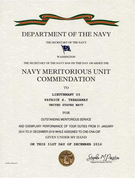 Navy Maritorious Unit Commendation Certificate