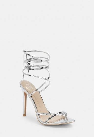 missguided silver lace up barely there heels strappy metallic sandals