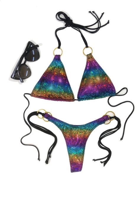 Holographic Rainbow Sparkling Bikini Set Swimwear Made In Usa