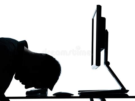 One Business Man Silhouette Computer Sleeping Stock Image Image Of