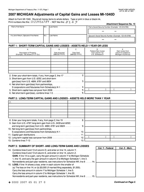 Mi 1040d Adjustments Of Capital Gains And Losses Fill Out And Sign