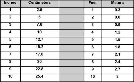 Feet To Meters Chart