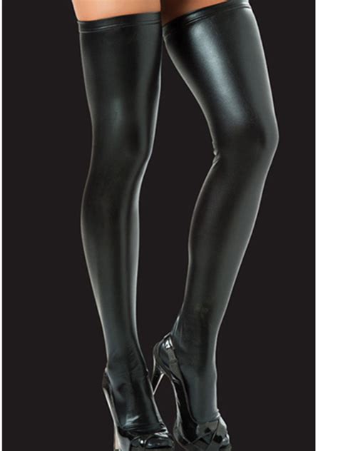 Hot Sexy Night Club Latex Stockings Faux Leather Stockings Women Black Red Silver Faux Leather