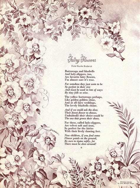 60s Vintage Fairy Poem And Ilustration Double Sided Fairy Flowers And