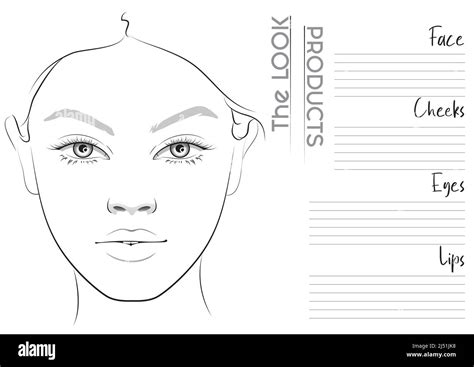 Realistic Makeup Artist Face Chart Blank Template Vector Illustration