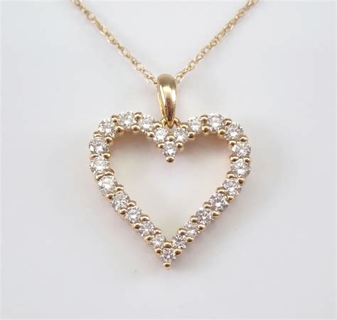 Yellow Gold Diamond Heart Pendant Necklace 18 Chain Wedding Graduation