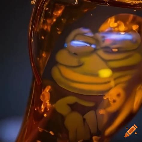 Etched Amber Carving Of Pepe The Frog Laughing