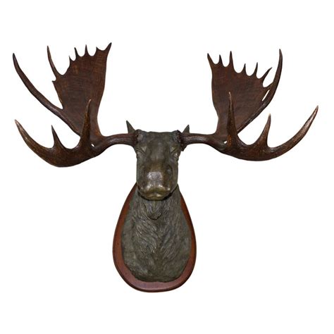Wall mount north american moose bust man cave/cabin/lodge fake taxidermy decor. Bronze Moose with Antlers on Walnut Wall-Mount Plaque at ...