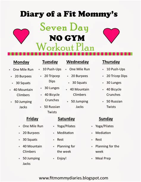 With the right set of exercises with specific set of reps, maximum fat loss will be the result. Diary of a Fit Mommy's 7 Day NO GYM Workout Plan (Diary of ...