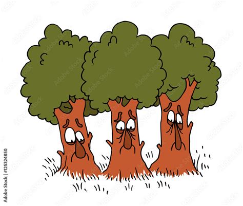 Sad Trees Cartoon Characters Deforestation Awareness Ecology Forest