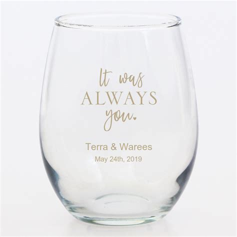 Personalized 15 Oz Wedding Stemless Wine Glass Wedding Stemless Wine