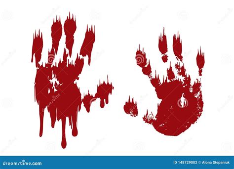 Bloody Hand Print Set Isolated White Background Horror Scary Blood