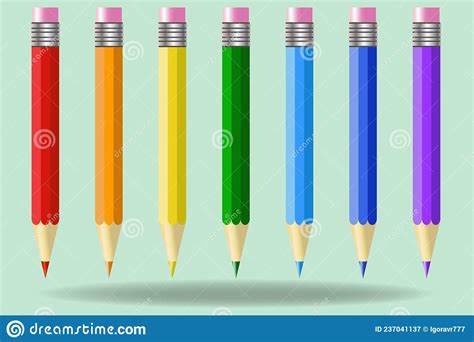 Vector Set Of 7 Main Colors Rainbow Colorful Pencils Red Orange