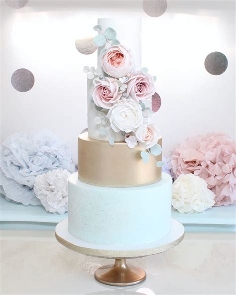 Mint Blush Gold Wedding Cake By Wish Upon A Cupcake Large Wedding