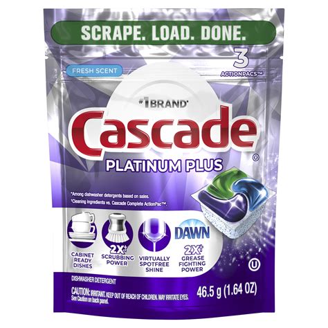 Cascade Platinum Plus Dishwasher Detergent Pods, Fresh, 3 Count