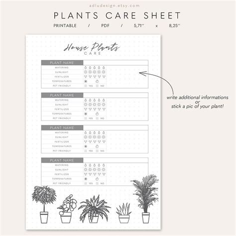 Buy Houseplants Care Printable For Journals Gardening Care Listing And