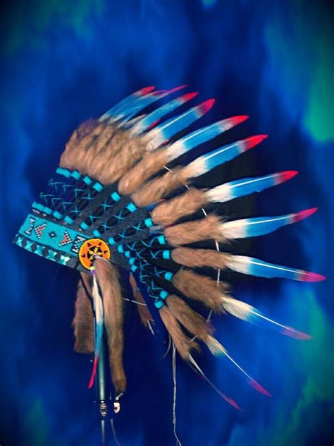 Red Blue White Native American Headdress Indian War Bonnet