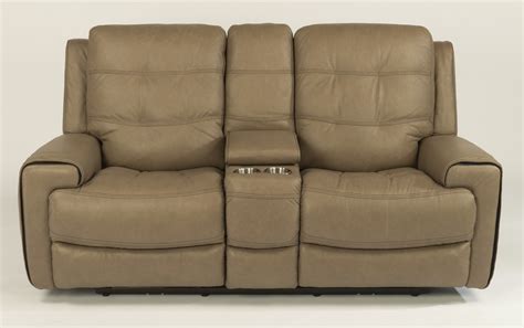 Leather Power Reclining Loveseat W Console And Power Headrests By