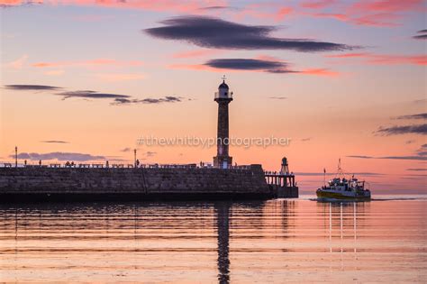 Whitby Harbour With Sunset Cruise Boat Returning Home Whitby Photography