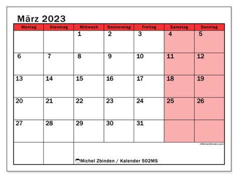 Kalender März 2023 Zum Ausdrucken “49ms” Michel Zbinden Be