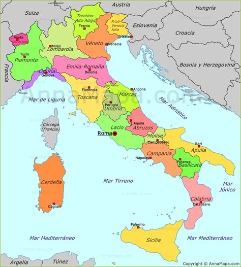 Mapa De Pol Tico De Italia Annamapa
