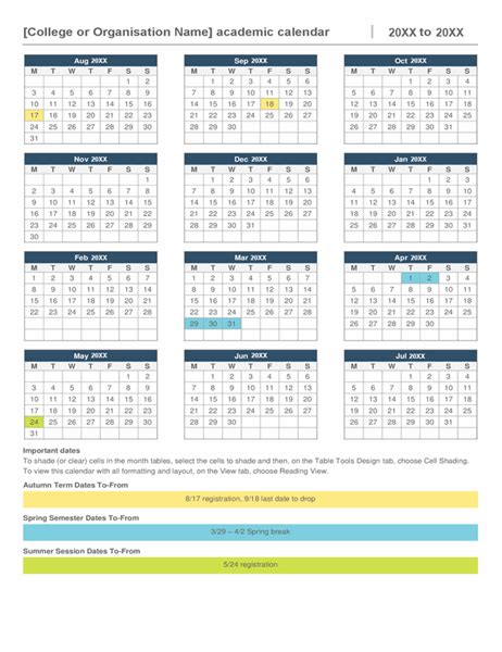 Academic Year Calendar Gambaran