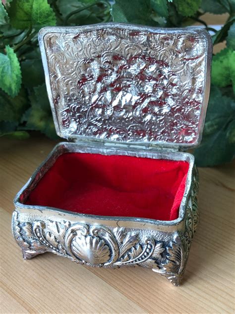 Darling Silver Plated Trinket Box With Red Velvet Lining Etsy