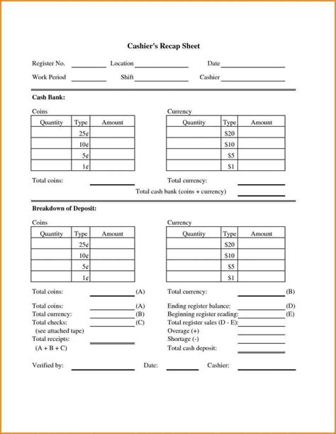 Cash reconciliation sheet template is financial document which is conducted for the verification about the amount of cash which is added or subtracted through transaction. Closing Cash Register - Sample Templates - Sample Templates