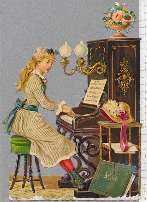 Girl Playing Piano Vintage Illustration Art Piano Art