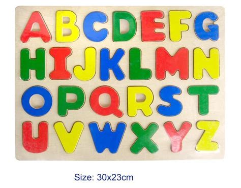 Upper Case Alphabet Raised Matching Block Wooden Puzzle Toy Learn Abcs