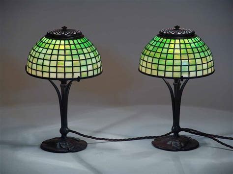A Pair Of 8″ Geometric Lamps Tiffany Lamps