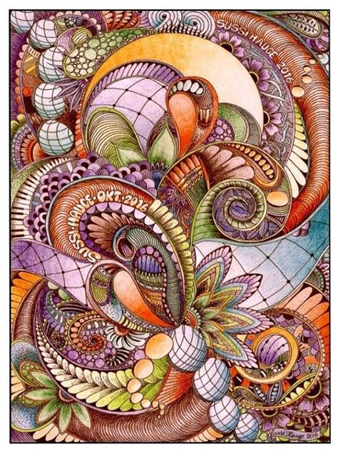 Zentangle Doodle Art Drawn With Colorpencils And Fineliners