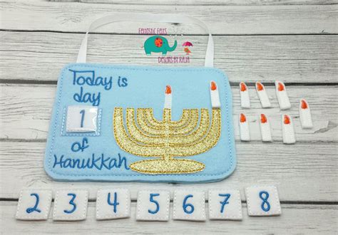 Days Of Hanukkah Menorah Candle Countdown Calendar Embroidered Door