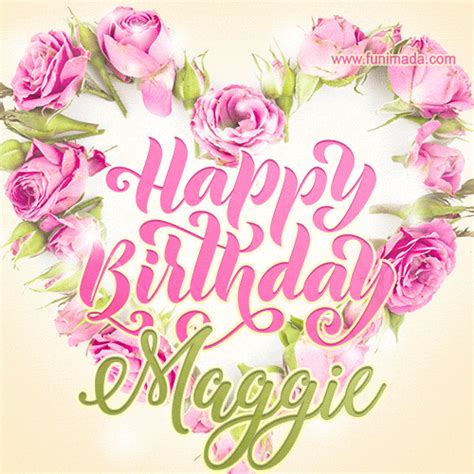 Pink Rose Heart Shaped Bouquet Happy Birthday Card For Maggie