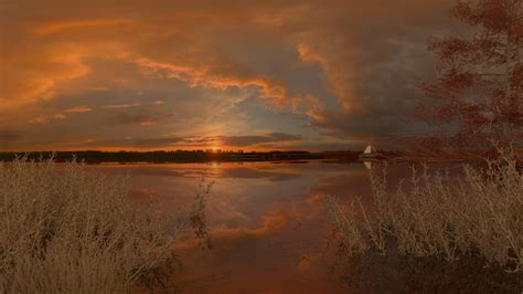 1366x768 Wallpaper Sunset Calm Lake Nature Quiet Reflection