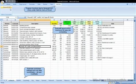 Generalcost Estimator For Excel 141 Free Download Electrical Tool