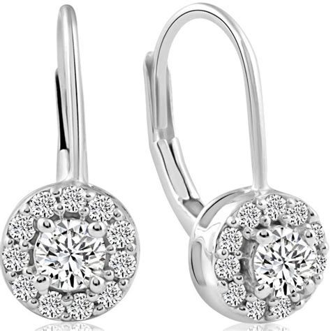 Pompeii3 12ct Halo Diamond Hoops With Lever Backs In White Or Yellow